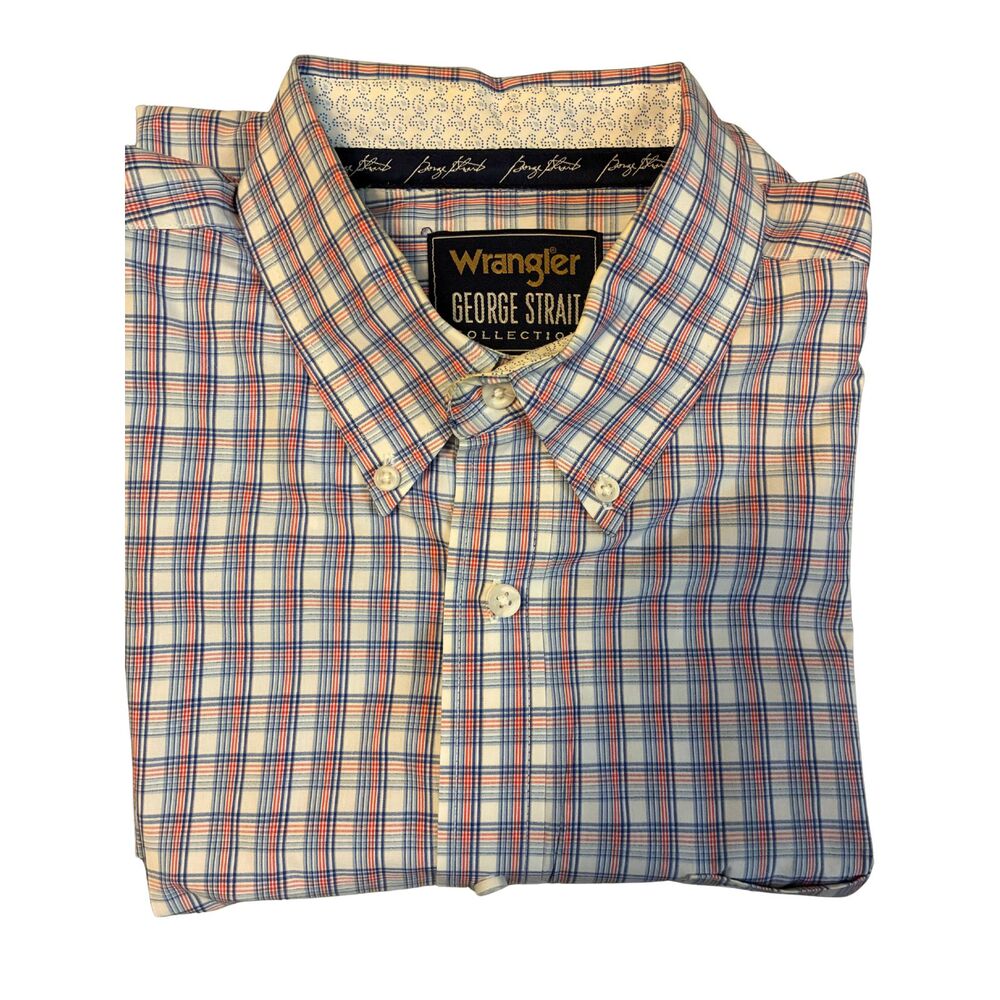 Wrangler George Strait Short Sleeve Button Up Shirt Red Blue Plaid